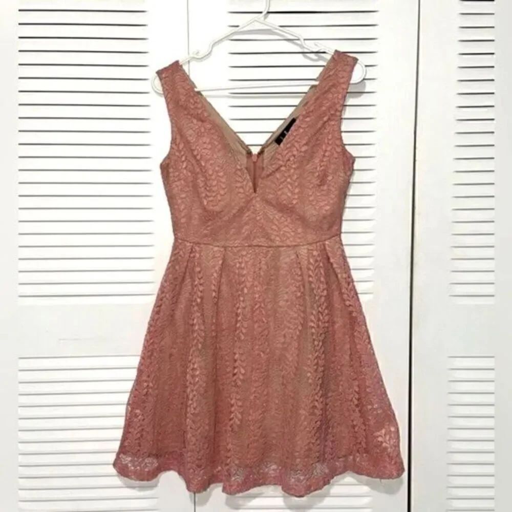 Lulus Blush Pink Lace Skater Dress Small S